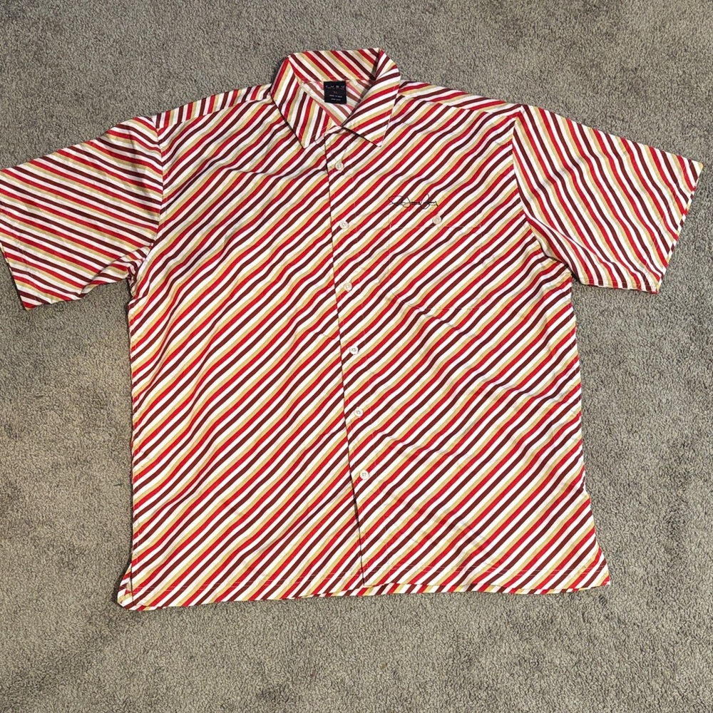 FUBU THE COLLECTION MEN’S Red Multi-color Diagonal Striped Shirt, Size XL